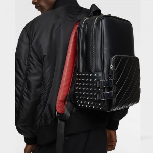 Custom Black Leather Studded Detail Laptop Urban Backpack For Men