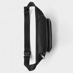 Custom Black Leather Men Studded Belt Bag Fanny Pack Manufacturer