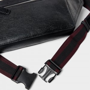 Custom Black Leather Men Waist Belt Bag Fanny Pack Manufacturer