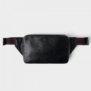 Custom Black Leather Men Waist Belt Bag Fanny Pack Manufacturer