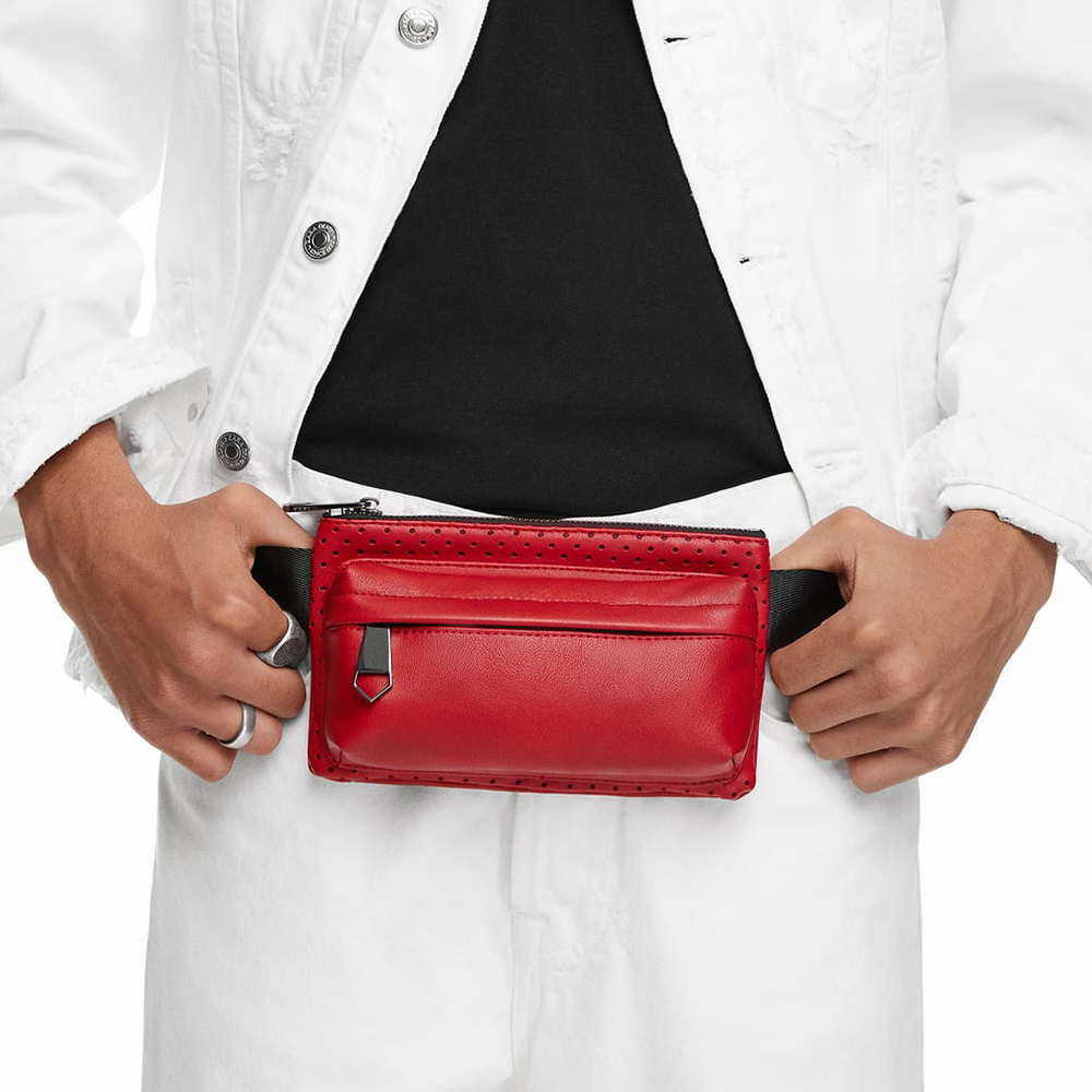 Wholesale Custom Laptop Case Factories –  Custom Red Leather Men Zip Belt Waist Bag Fanny Pack Manufacturer – Champion