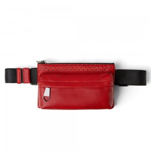 Custom Red Leather Men Zip Belt Waist Bag Fanny Pack Manufacturer