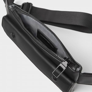 Custom Black PU Leather Flat Men Belt Waist Bag Fanny Pack Manufacturer
