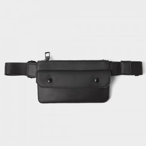 Custom Black PU Leather Flat Men Belt Waist Bag Fanny Pack Manufacturer