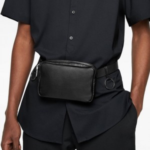 Custom Black PU Leather Men Fanny Pack Belt Waist Bag Manufacturer