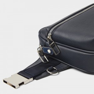 Custom Navy Leather Men Fanny Pack Belt Waist Bag Manufacturer