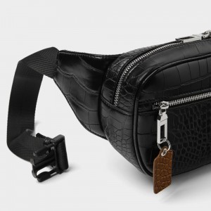 Custom Black Croc Leather Men’s Fanny Pack Belt Waist Bag Manufacturer