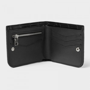 Custom Black Croc Leather Short Billfold Card Wallet For Men Manufacturer