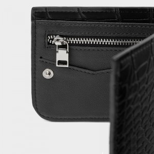 Custom Black Croc Leather Short Billfold Card Wallet For Men Manufacturer