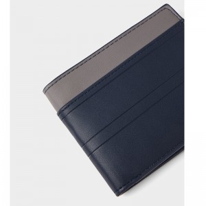 Custom Navy Leather Billfold Short Card Wallet For Men Manufacturer
