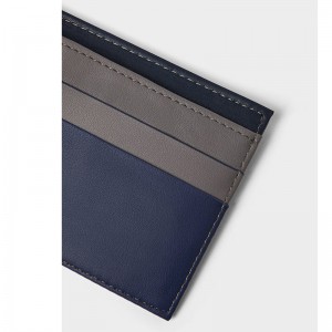 Custom Navy Leather Billfold Short Card Wallet For Men Manufacturer