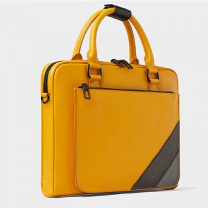 Custom Yellow Saffiano Leather Fashion Laptop Bag Business Briefcase For Men