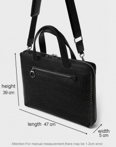 Custom Black Woven Leather Laptop Bag Men Business Briefcase Manufacturer