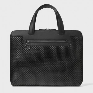 Custom Black Woven Leather Laptop Bag Men Business Briefcase Manufacturer