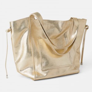 Custom Gold Metallic Leather Medium Women Tote Bag Manufacturer