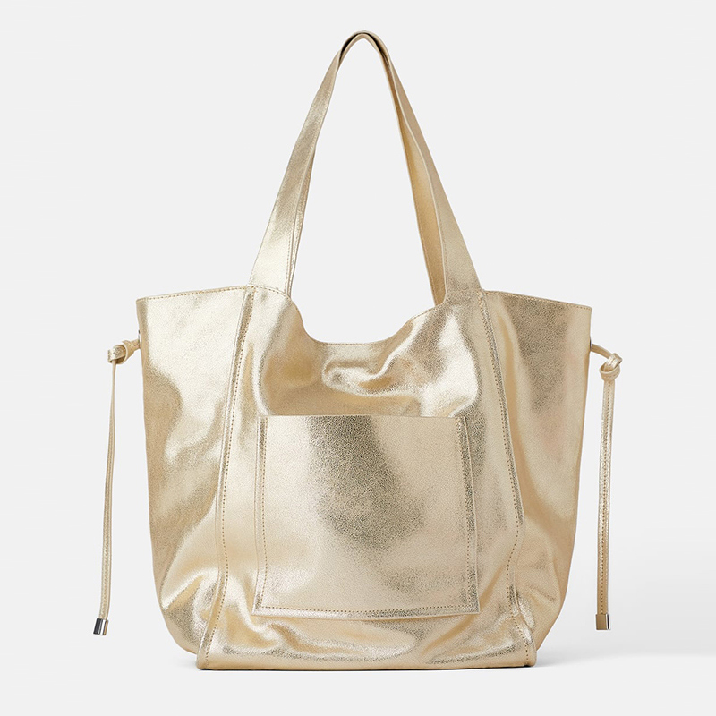 Custom Gold Metallic Leather Medium Women Tote Bag Manufacturer Featured Image