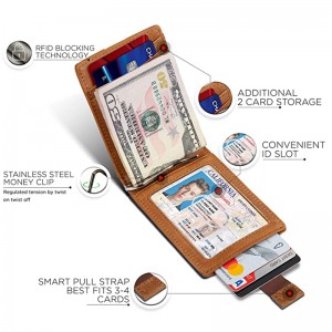 Custom Tan Leather RFID Blocking Mens Bifold Money Clipper Card Wallet