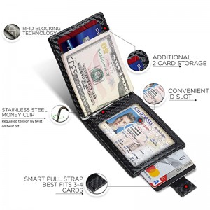 Custom Carbon Fiber RFID Blocking Mens Money Clipper Card Wallet Manufacturer