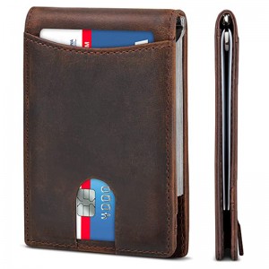 Custom Black Leather RFID Mens Money Clipper Card Bilfold Wallet Manufacturer