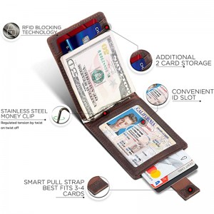 Custom Genuine Leather RFID Blocking Mens Money Clipper Card Wallet Manufacturer