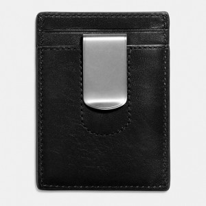 Custom Black Leather Slim Mens Card Holder With Money Clipper Factory