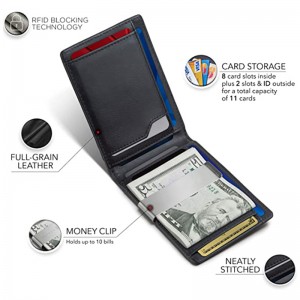 Custom Black Leather Men RFID Money Clipper Card Wallet Manufacturer