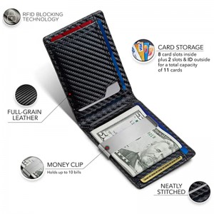 Custom Black Carbon Fiber Men RFID Money Clipper Card Wallet Manufacturer
