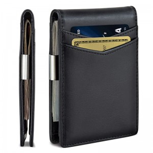 Custom Leather Mens RFID Card Holder Money Clipper Wallet Manufacturer
