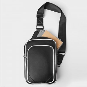 Custom Black Leather Mens Crossbody One Shoulder Backpack Manufacturer