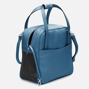 Custom Fashion Blue Leather Small Pet Dog Tote Carrier Bag Manufacturer