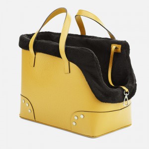 Custom Pebble Leather Yellow Pet Dog Carrier Tote Bag Factory