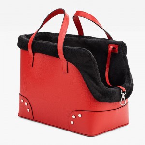 Custom Luxury Red Leather Pet Dog Travel Carrier Tote Bag Manufacturer