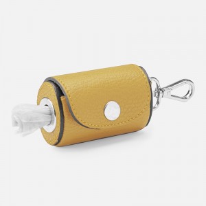 Custom Luxury Yellow Leather Pet Dog Pop Bag Holder Manufacturer