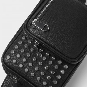 Custom Black Leather Mens Studded Belt Bag Fanny Pack Manufacturer