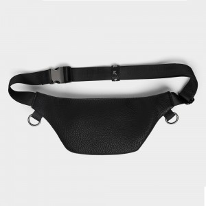Custom Black Leather Small Men’s Studded Crossbody Belt Waist Bag Manufacturer