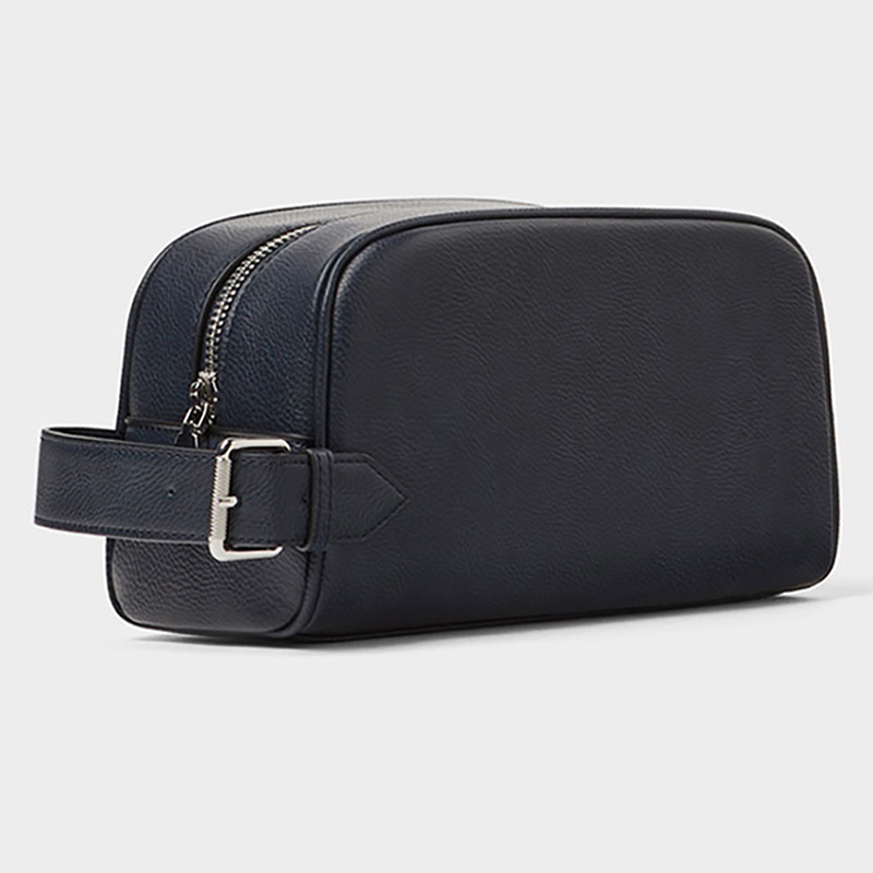 Wholesale Custom Handbag For Men Manufacturers –  Custom Navy Leather Dopp Kit Toiletry Wash Bag For Men  – Champion