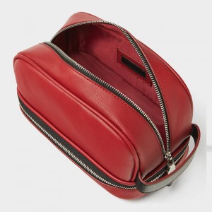 Custom Red PU Leather Zip Mens Dopp Kit Toiletry Wash Bag Manufacturer