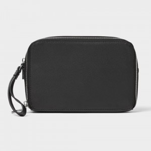 Custom Black Saffiano Leather Zip Dopp Kit Toiletry Grooming Bag For Men