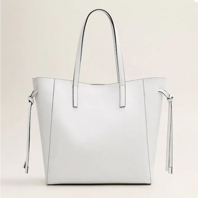 Leather Tote With Zipper Factories –  Custom White Pebble Women Tote Shoulder Shopper Bag Manufacturer – Champion