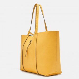 Custom Yellow PU Leather Women Large Shopper Tote Bag Supplier