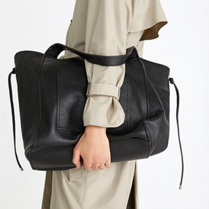 Custom Black Pebble Leather Women Large Tote Shopper Bag Manufacturer