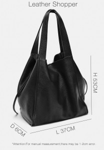Custom Black Pebble Leather Women Large Tote Shopper Bag Manufacturer