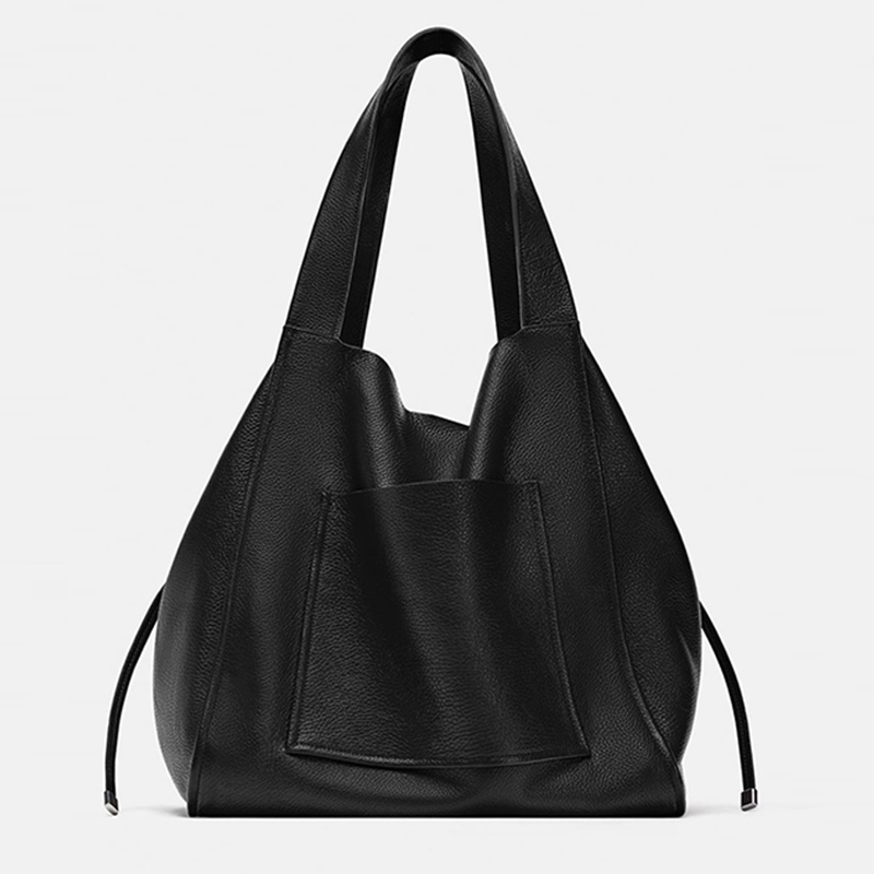 Wholesale Custom College Bagpack Manufacturers –  Custom Black Pebble Leather Women Large Tote Shopper Bag Manufacturer – Champion