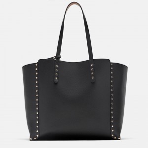 Customized Black Leather Women Studded Tote Shopper Bag Manufacturer