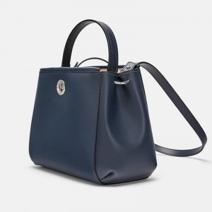 Custom Navy Saffiano Leather Women City Satchel Handbag Purse