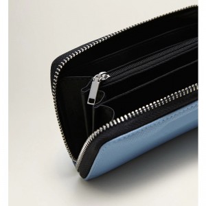Custom Blue Crossgrain Leather Zip Wallet Purse For Women Manufacturer