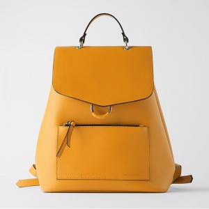 Personalized Logo Fashion Yellow Leather Women Backpack Manufacturer