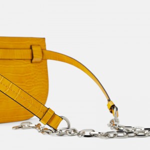 Custom Yellow Leather Fanny Pack Women Belt Bag With Chain