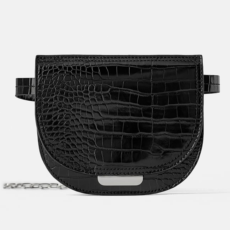 Wholesale Custom Waist Pack Factories –  Custom Black PU Crocodile Leather Fanny Pack Women Belt Bag – Champion
