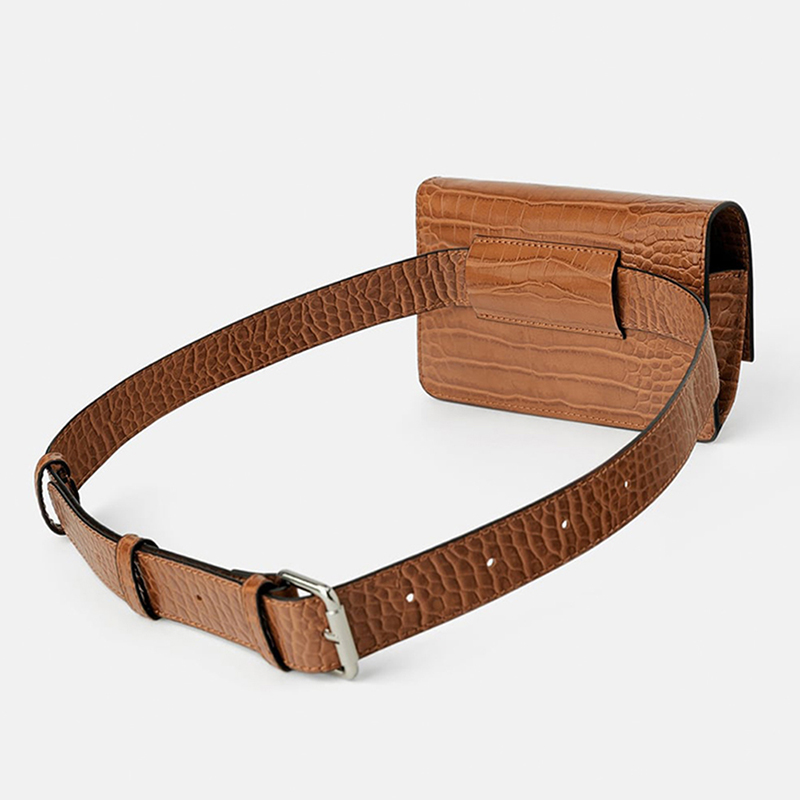 China Custom Animal Embossed Brown Leather Fanny Pack Crossbody Belt Bag  For Women Manufacture and Factory